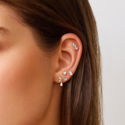 Silver Pear Barbell Single Earring