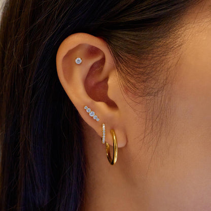 Gold Sparkle Round Barbell Single Earring