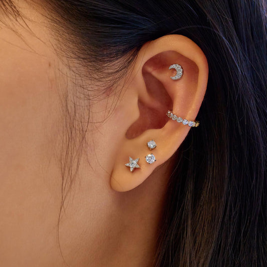 Silver Sparkle Round Barbell Single Earring