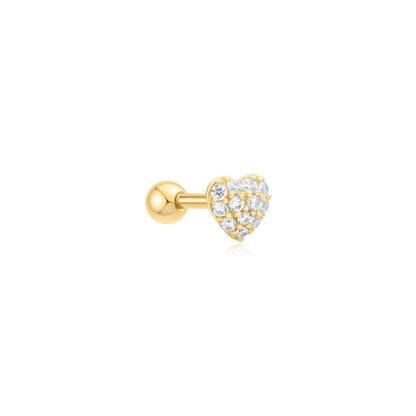 Gold Pavé Heart Barbell Single Earring