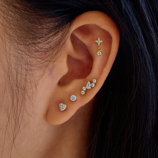 Gold Pavé Heart Barbell Single Earring