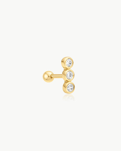 Gold Triple Stone Bezel Barbell Single Earring