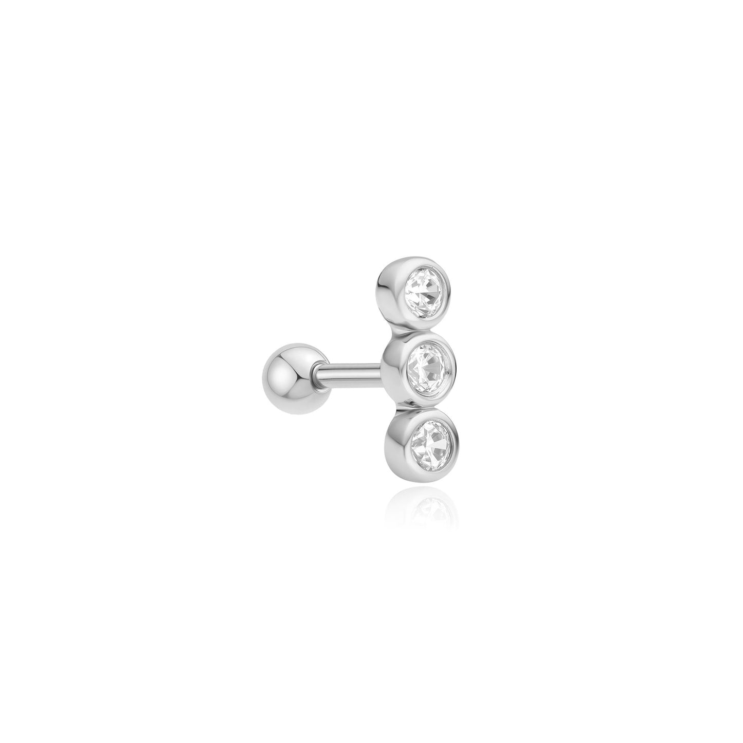 Silver Triple Stone Bezel Barbell Single Earring