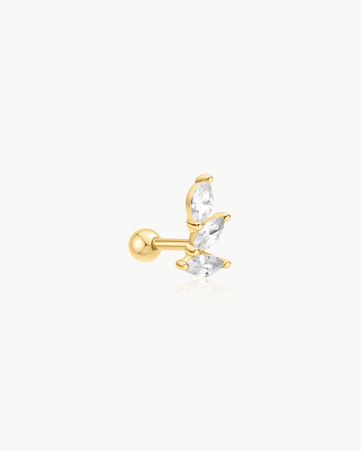 Gold Triple Marquise Barbell Single Earring