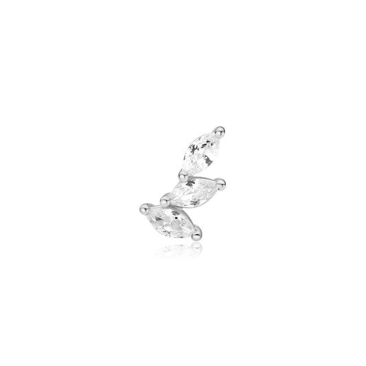 Silver Triple Marquise Barbell Single Earring