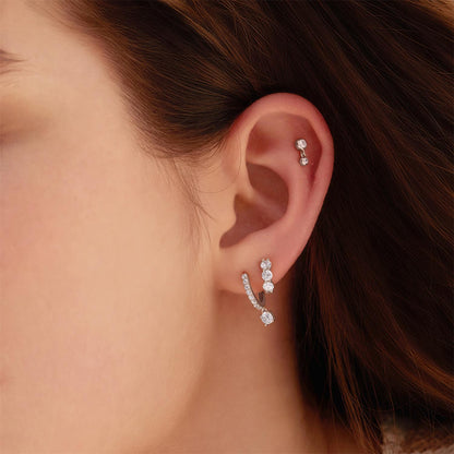 Silver Bezel Dangle Barbell Single Earring