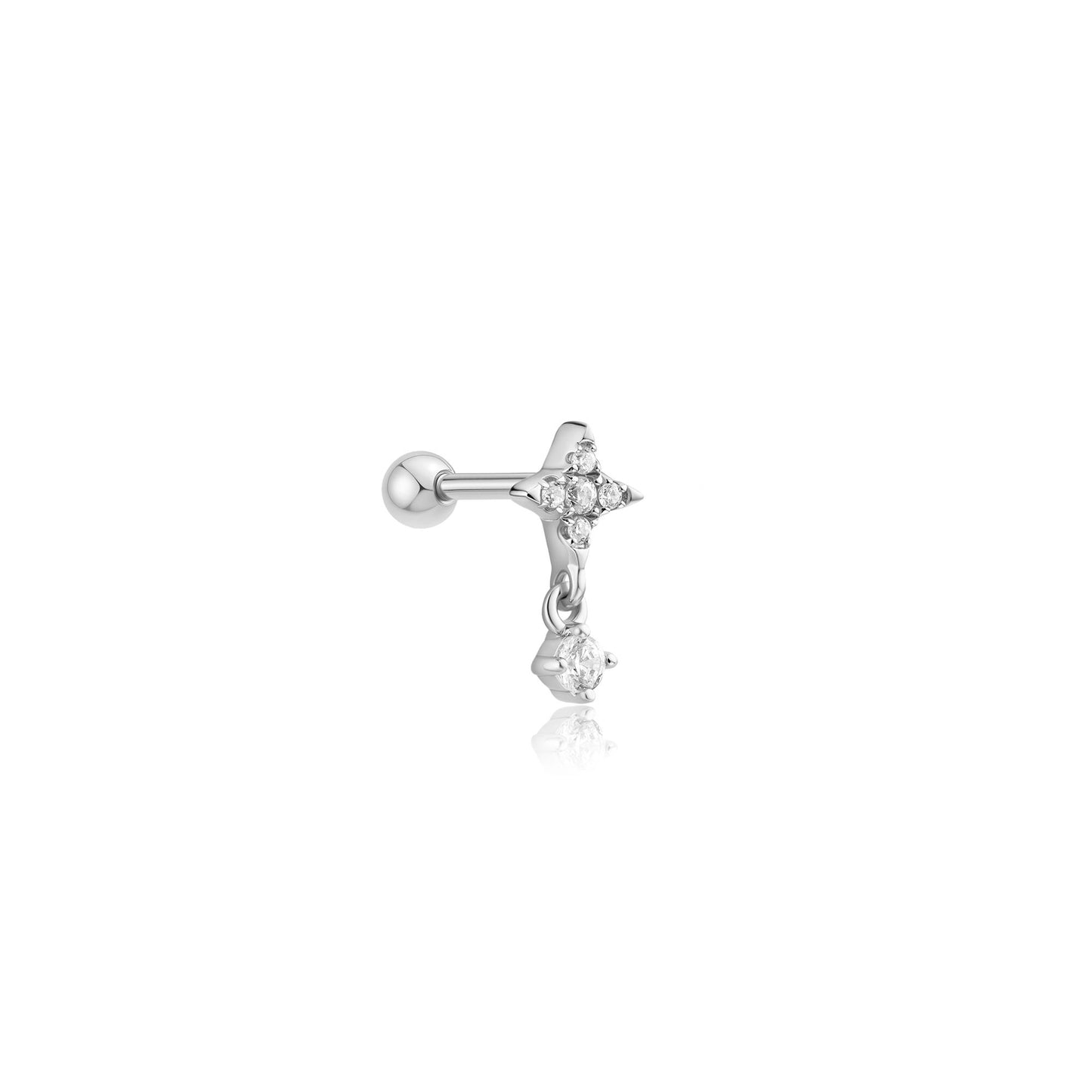 Silver Star Dangle Barbell Single Earring