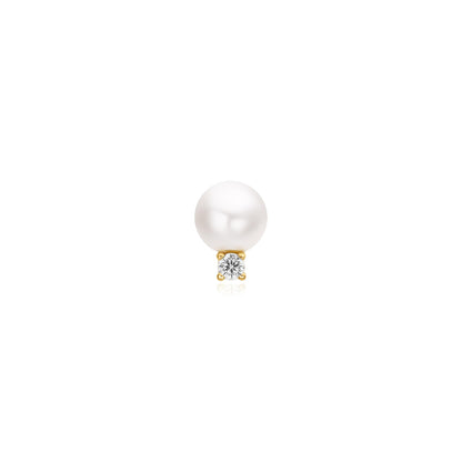 Gold Shell Pearl with Sparkling Accent Barbell Single Earring