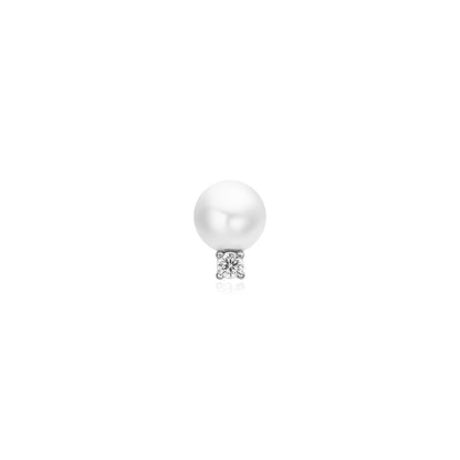 Silver Shell Pearl with Sparkling Accent Barbell Single Earring