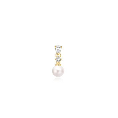 Gold Shell Pearl Dangling Barbell Single Earring