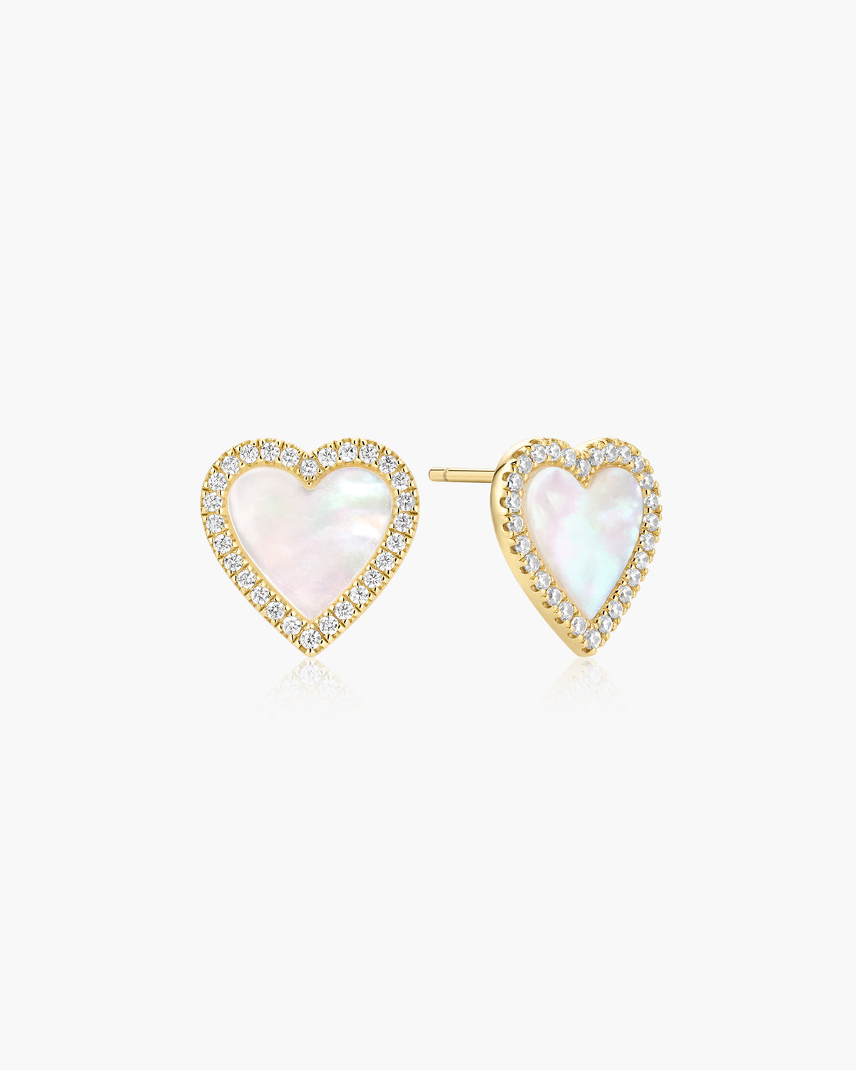Gold Mother of Pearl Halo Heart Stud Earrings