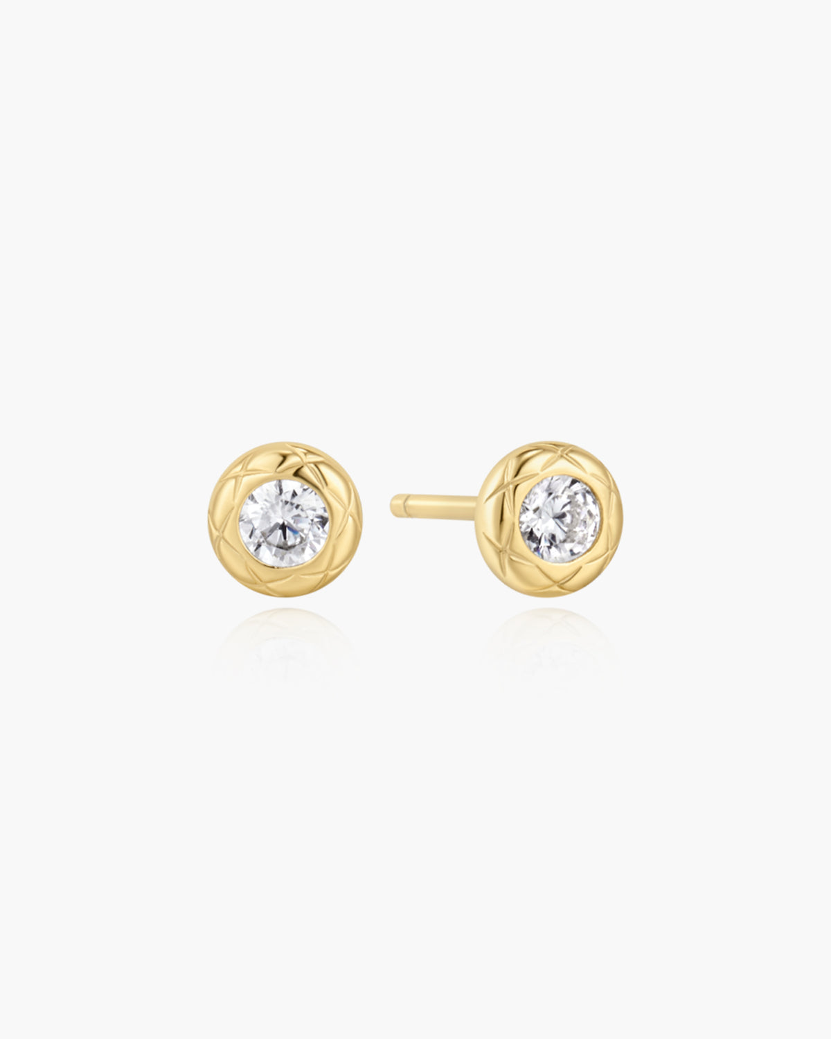 Gold Textured Bezel-Set Stud Earrings