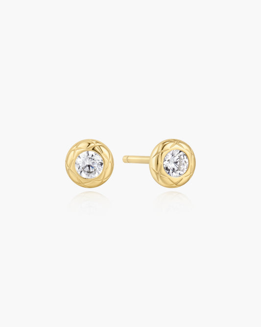 Gold Textured Bezel-Set Stud Earrings