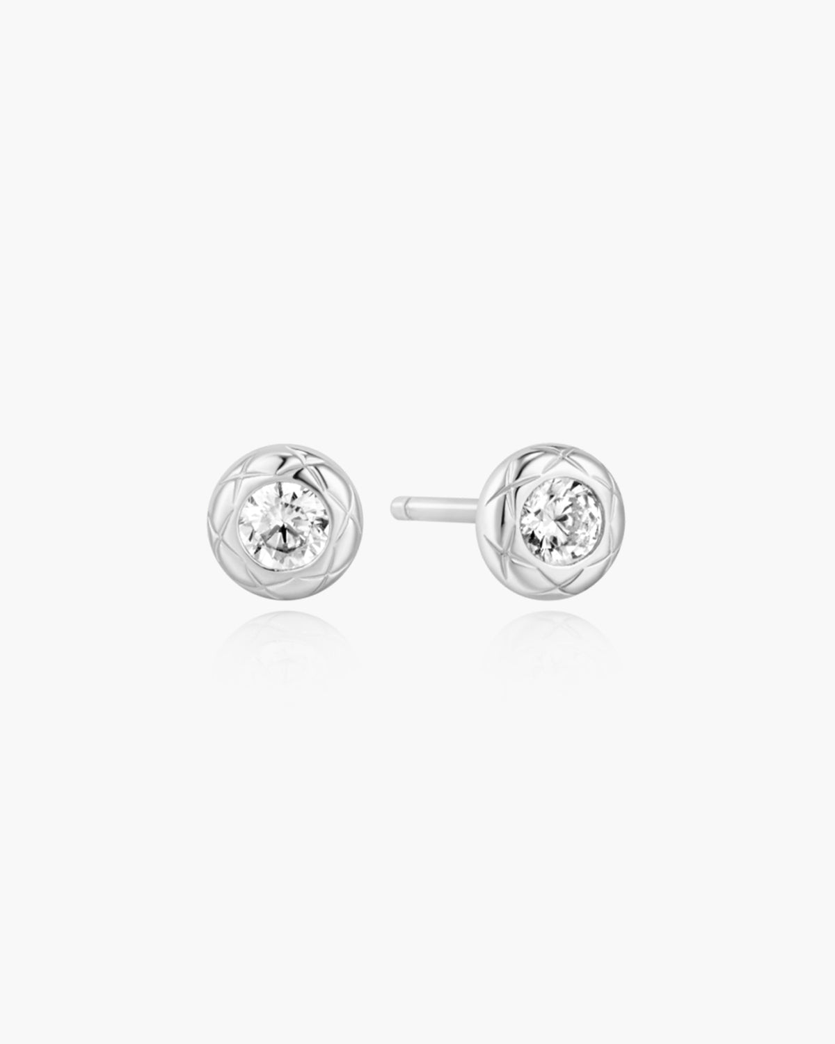 Silver Textured Bezel-Set Stud Earrings