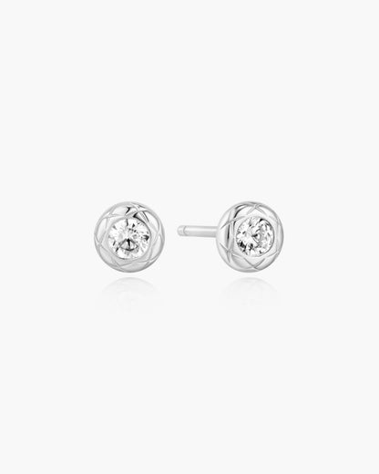 Silver Textured Bezel-Set Stud Earrings