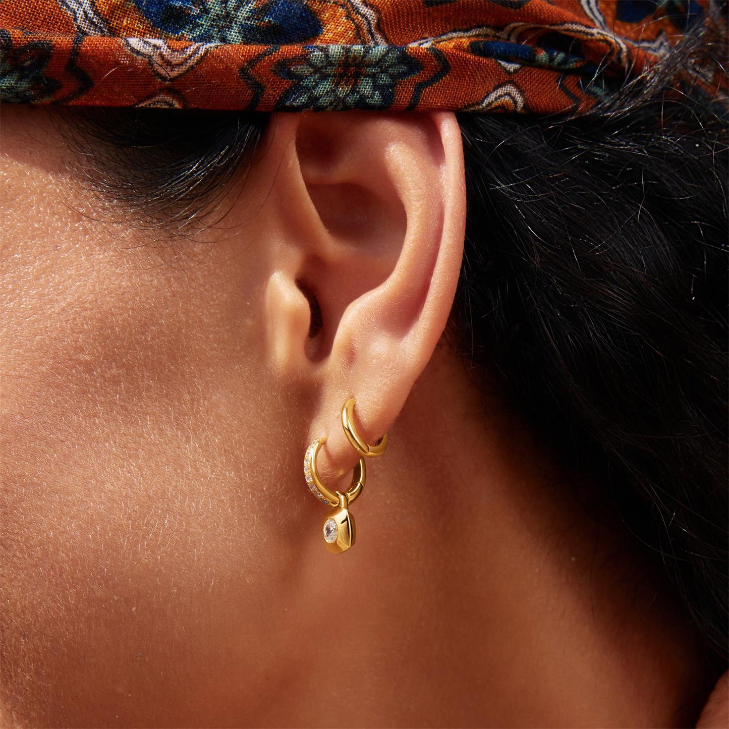 Gold Modern Bezel-Set Huggie Hoop Earrings