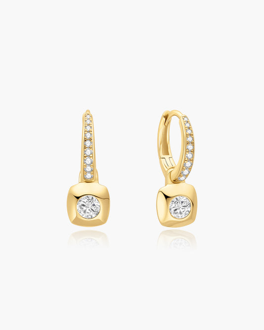 Gold Modern Bezel-Set Huggie Hoop Earrings