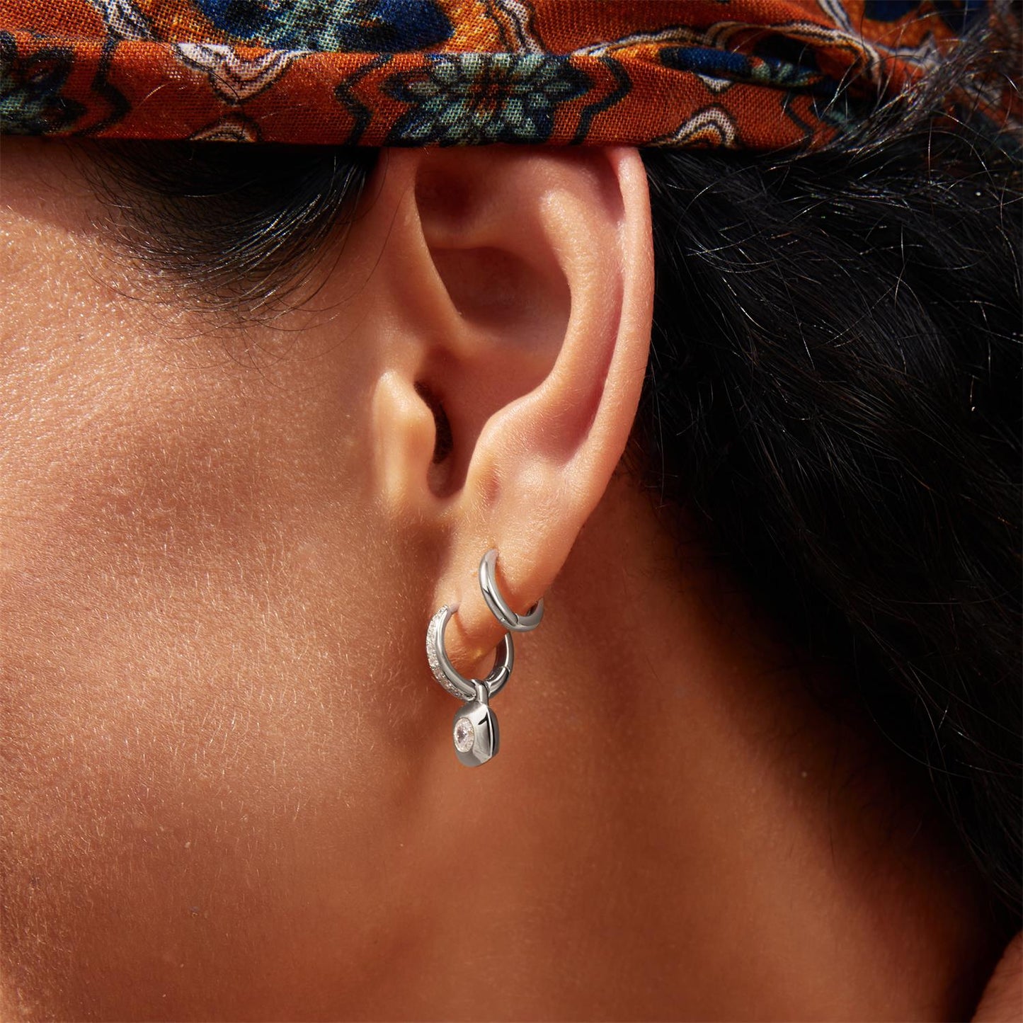 Silver Modern Bezel-Set Huggie Hoop Earrings