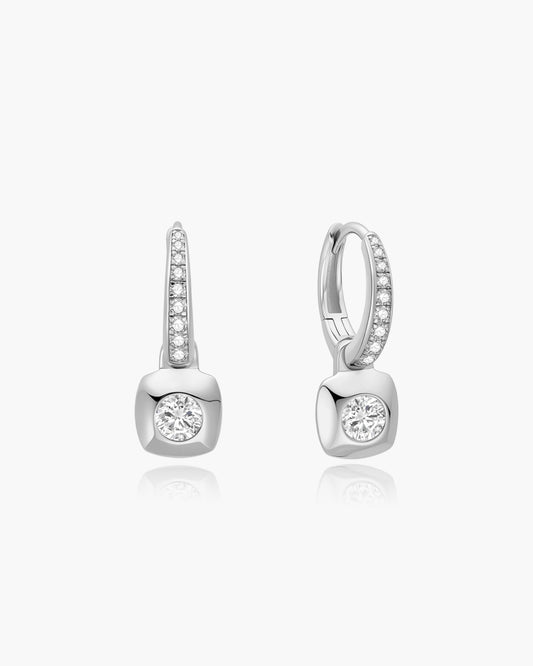 Silver Modern Bezel-Set Huggie Hoop Earrings