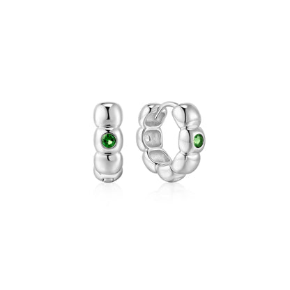 Silver Reversible Puffy Huggie Hoop Earrings