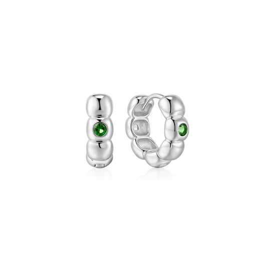 Silver Reversible Puffy Huggie Hoop Earrings