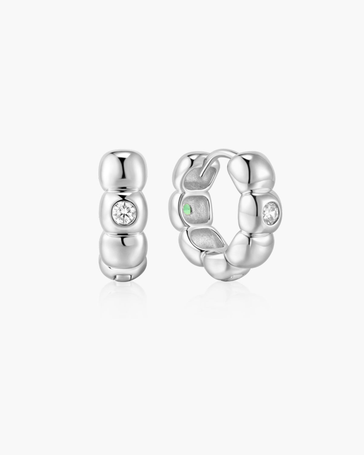 Silver Reversible Puffy Huggie Hoop Earrings