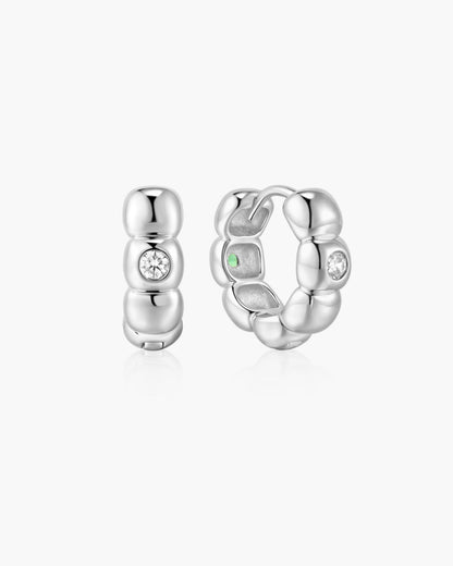 Silver Reversible Puffy Huggie Hoop Earrings