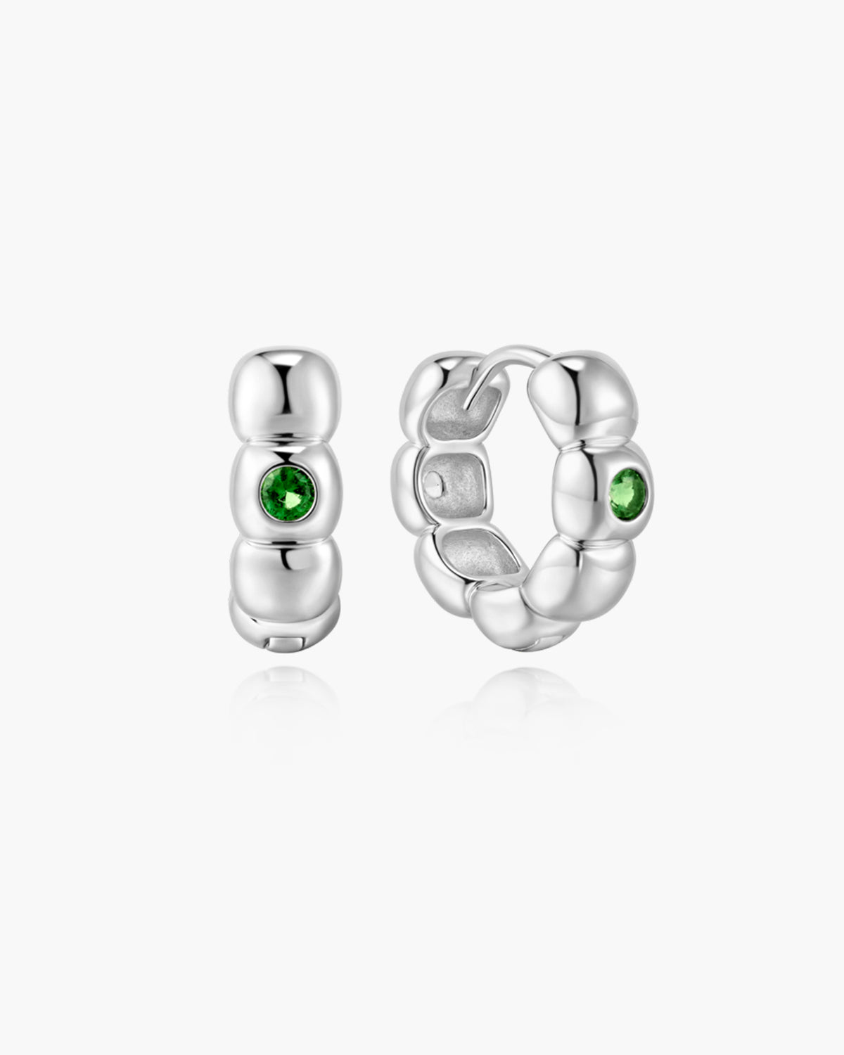 Silver Reversible Puffy Huggie Hoop Earrings