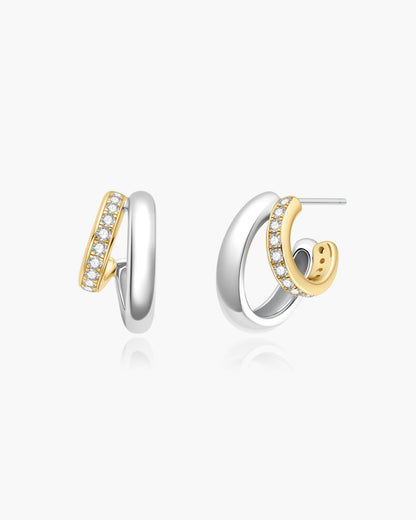 Two-Tone Sparkling Stud Hoop Earrings