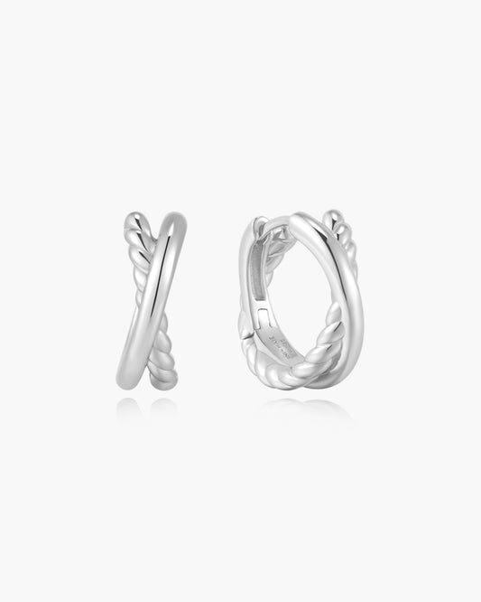 Silver Entwined Dual Huggie Hoop Earrings