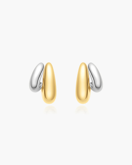 Two-Tone Dome Stud Hoop Earrings