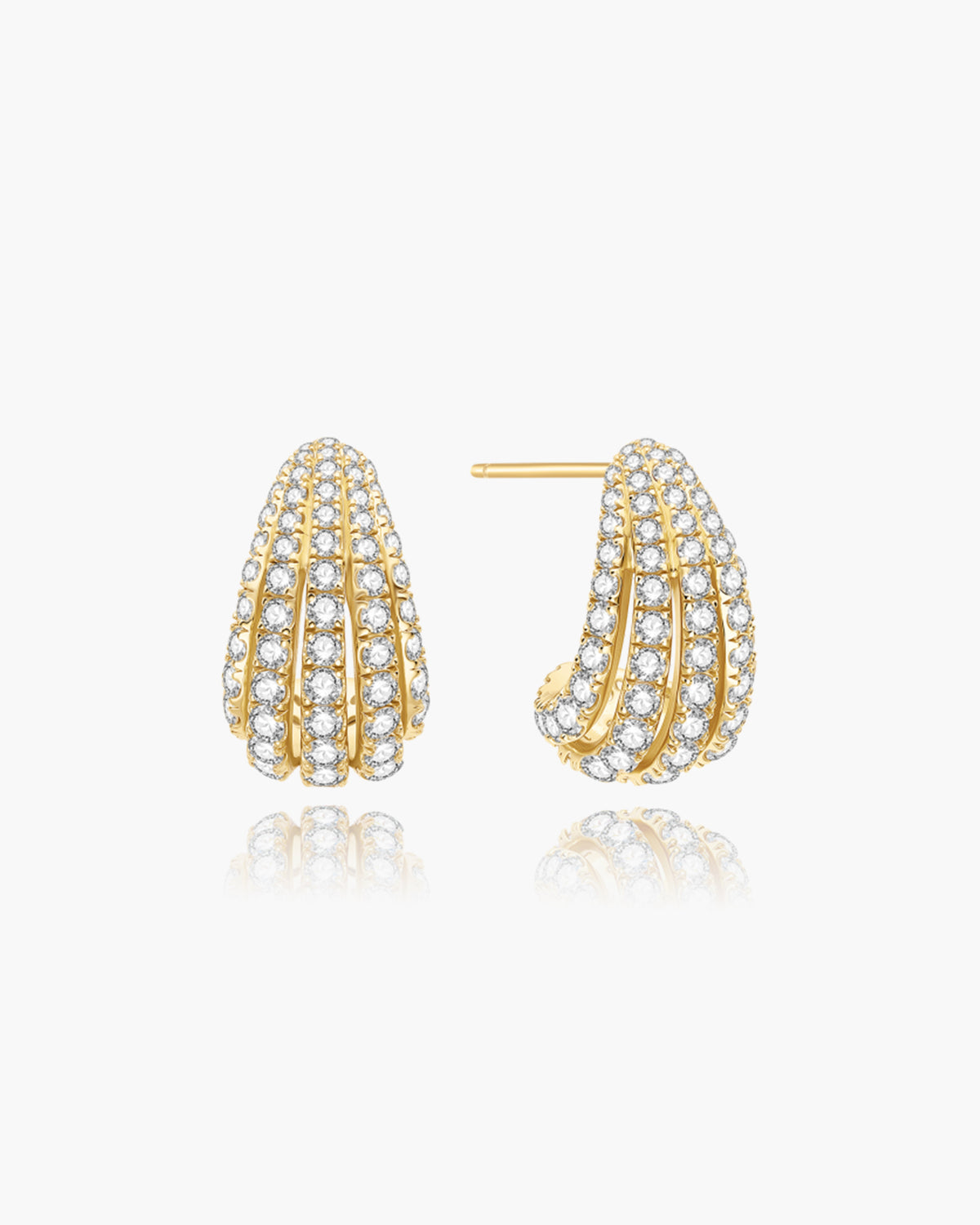 Gold Pavé Shrimp Stud Hoop Earrings