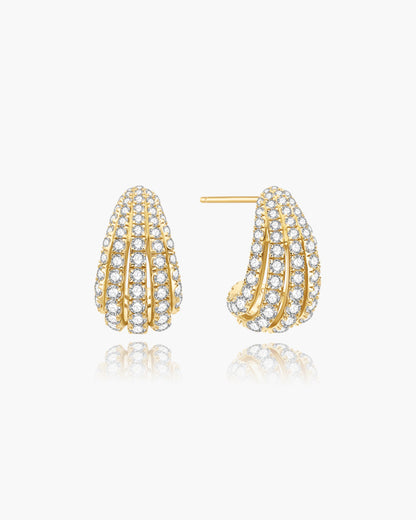 Gold Pavé Shrimp Stud Hoop Earrings