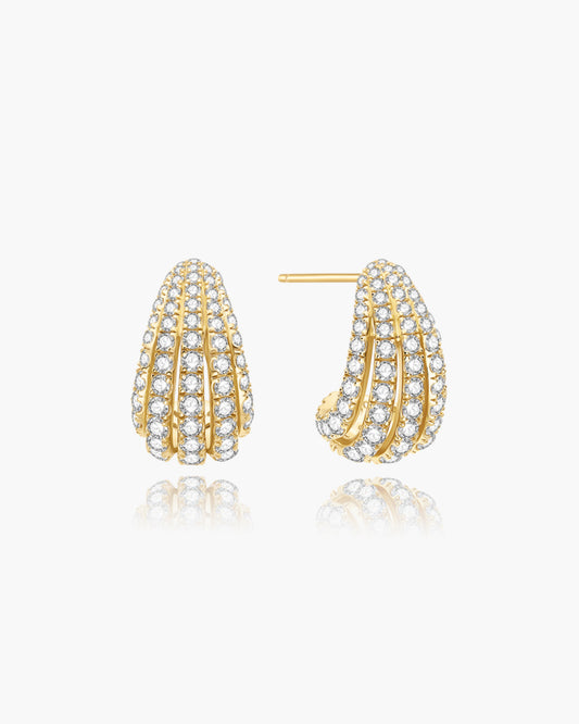 Gold Pavé Shrimp Stud Hoop Earrings