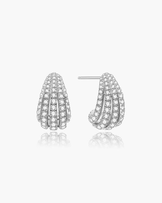 Silver Pavé Shrimp Stud Hoop Earrings