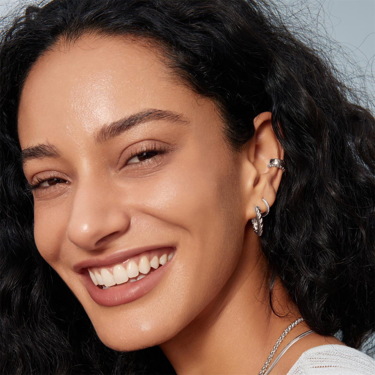 Silver Twisted Huggie Hoop Earrings