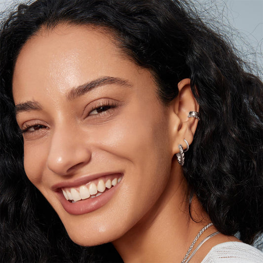 Silver Twisted Huggie Hoop Earrings