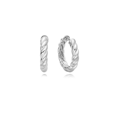 Silver Twisted Huggie Hoop Earrings