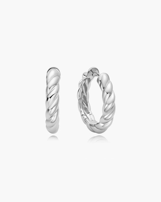 Silver Twisted Huggie Hoop Earrings