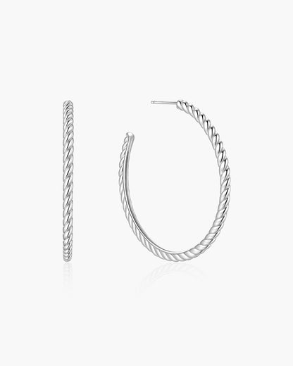 Silver Twisted Oversized Hoop Earrings