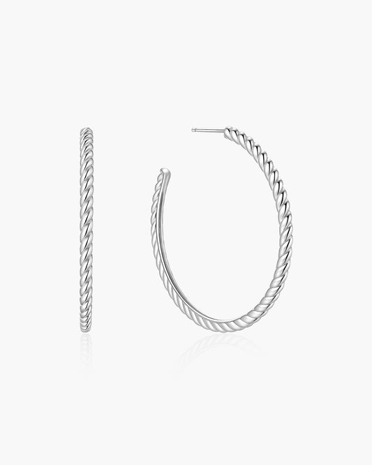 Silver Twisted Oversized Hoop Earrings