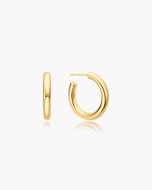 Gold Classic Tube Medium Huggie Hoop Earrings