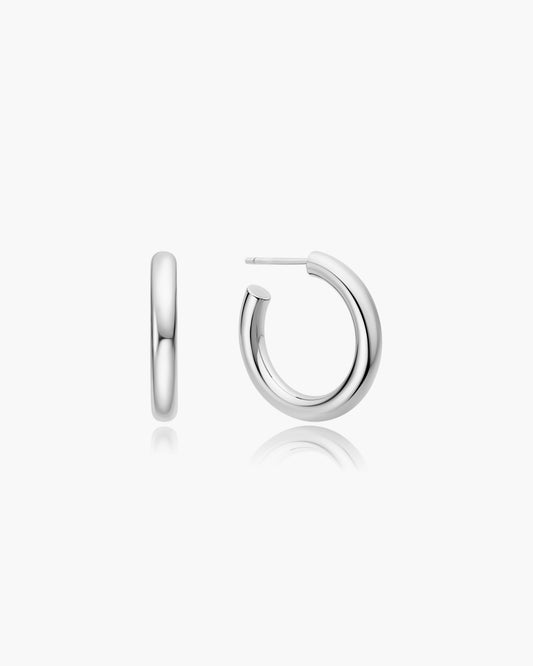 Silver Classic Tube Medium Huggie Hoop Earrings