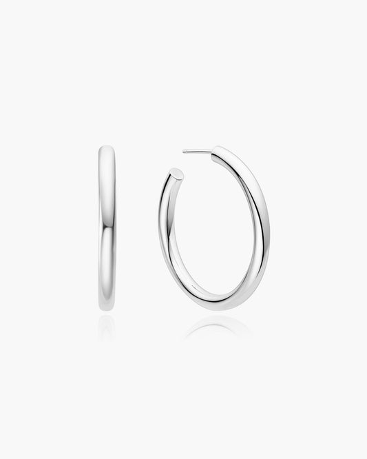 Silver Classic Tube Large Hoop Earrings