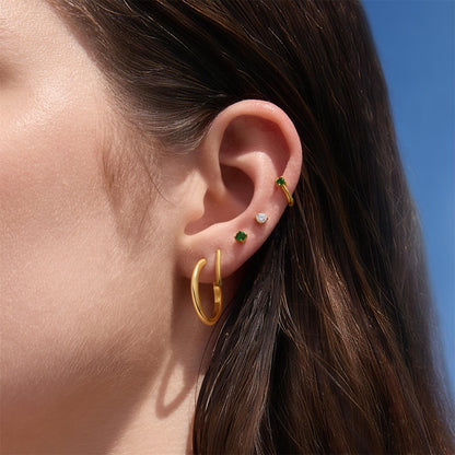 Gold Green Stud Earrings