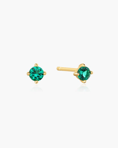Gold Green Stud Earrings
