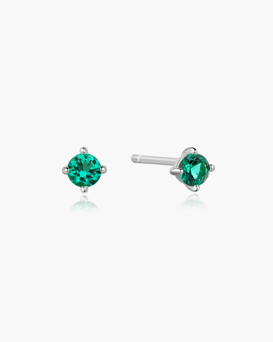 Silver Green Stud Earrings