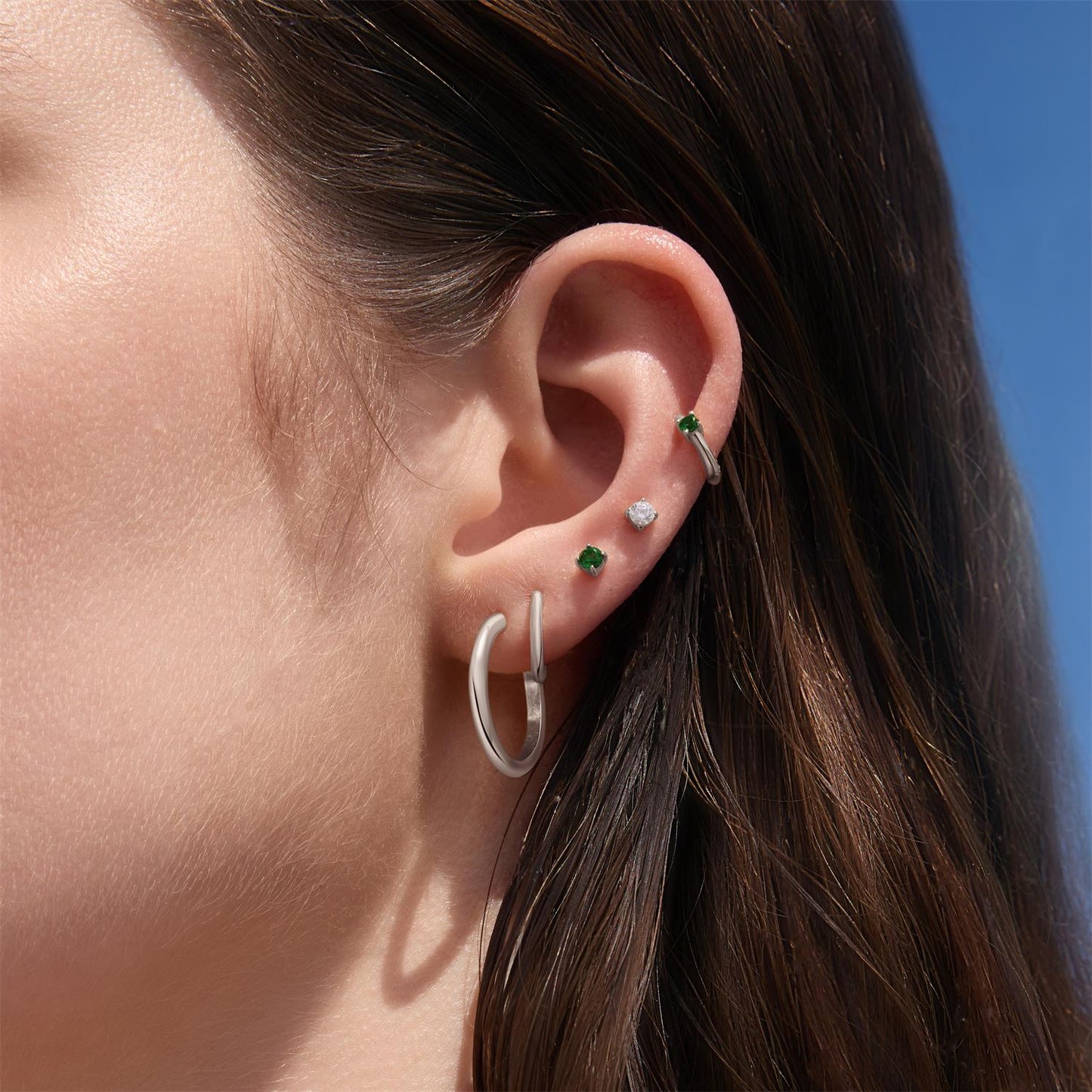 Silver Green Stud Earrings