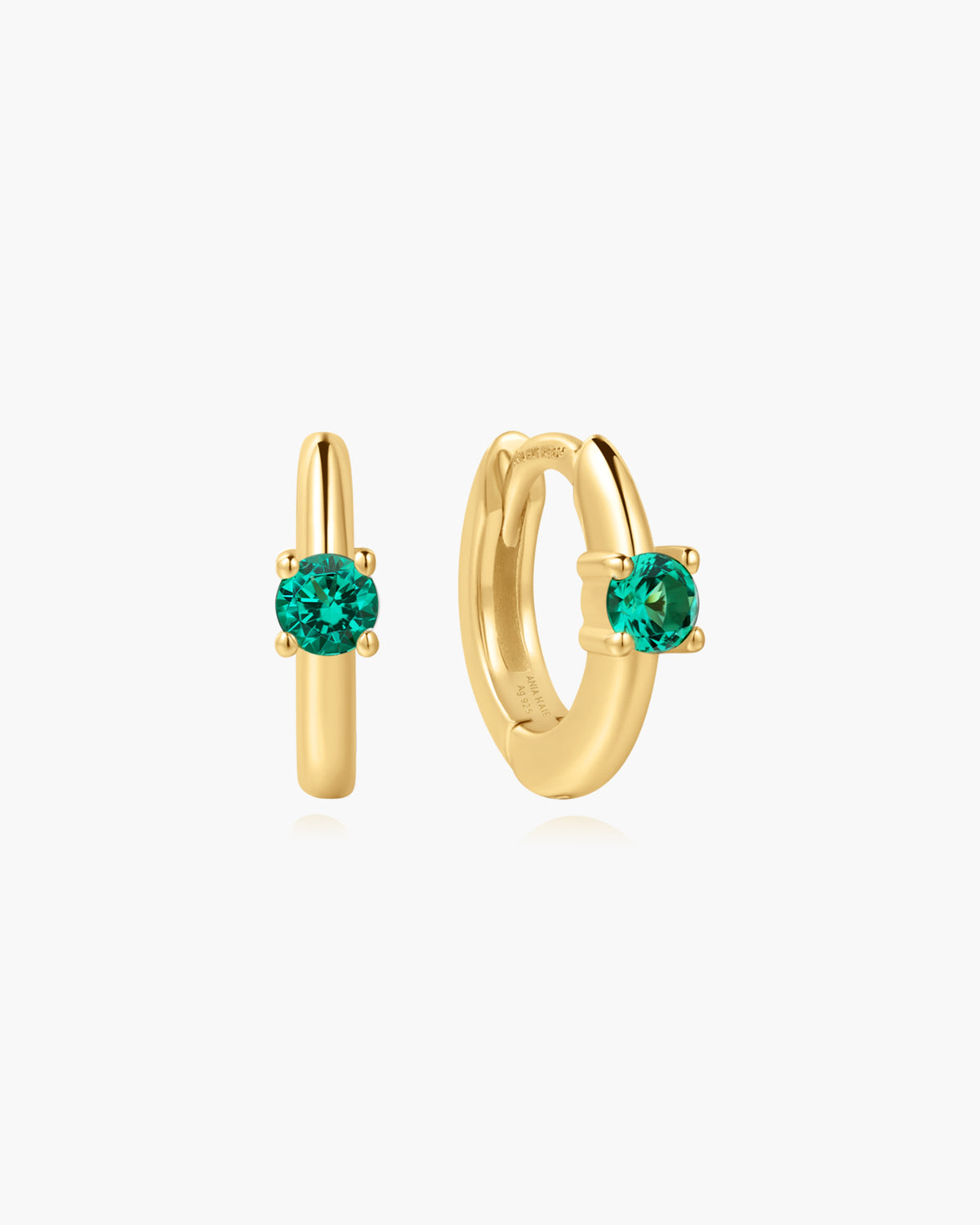 Gold Green Huggie Hoop Earrings