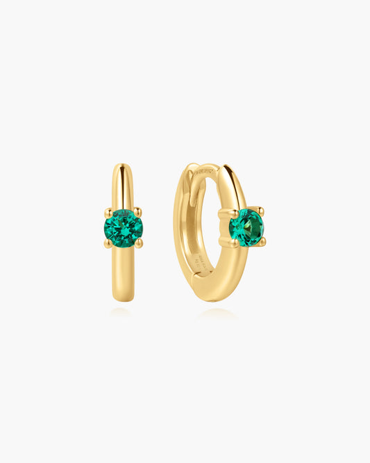 Gold Green Huggie Hoop Earrings
